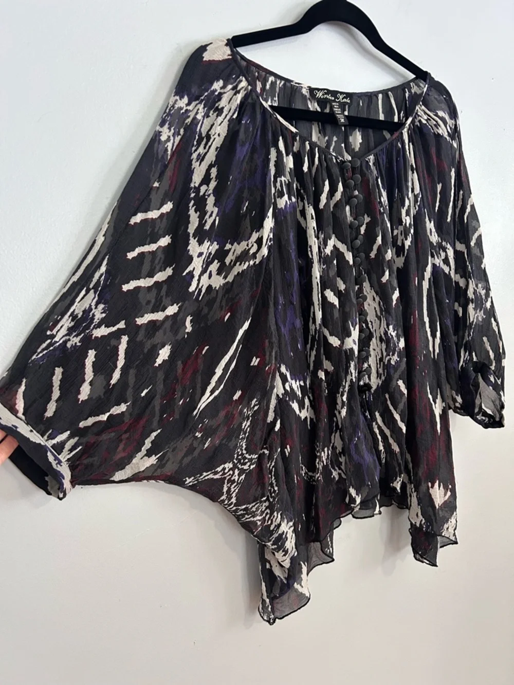 Winter Kate Silk Boho Blouse M Sheer Ikat Peasant Festival Top Vintage Silk
